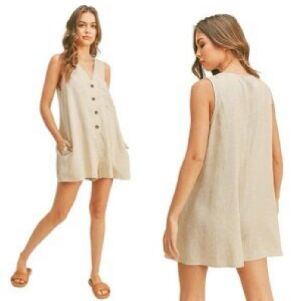 Miou Muse women's M cream linen blend cream romper boho costal minimalist